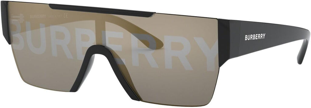 Burberry BE 4291 3001/G Black Plastic Rectangle Sunglasses Gold Mirror Lens