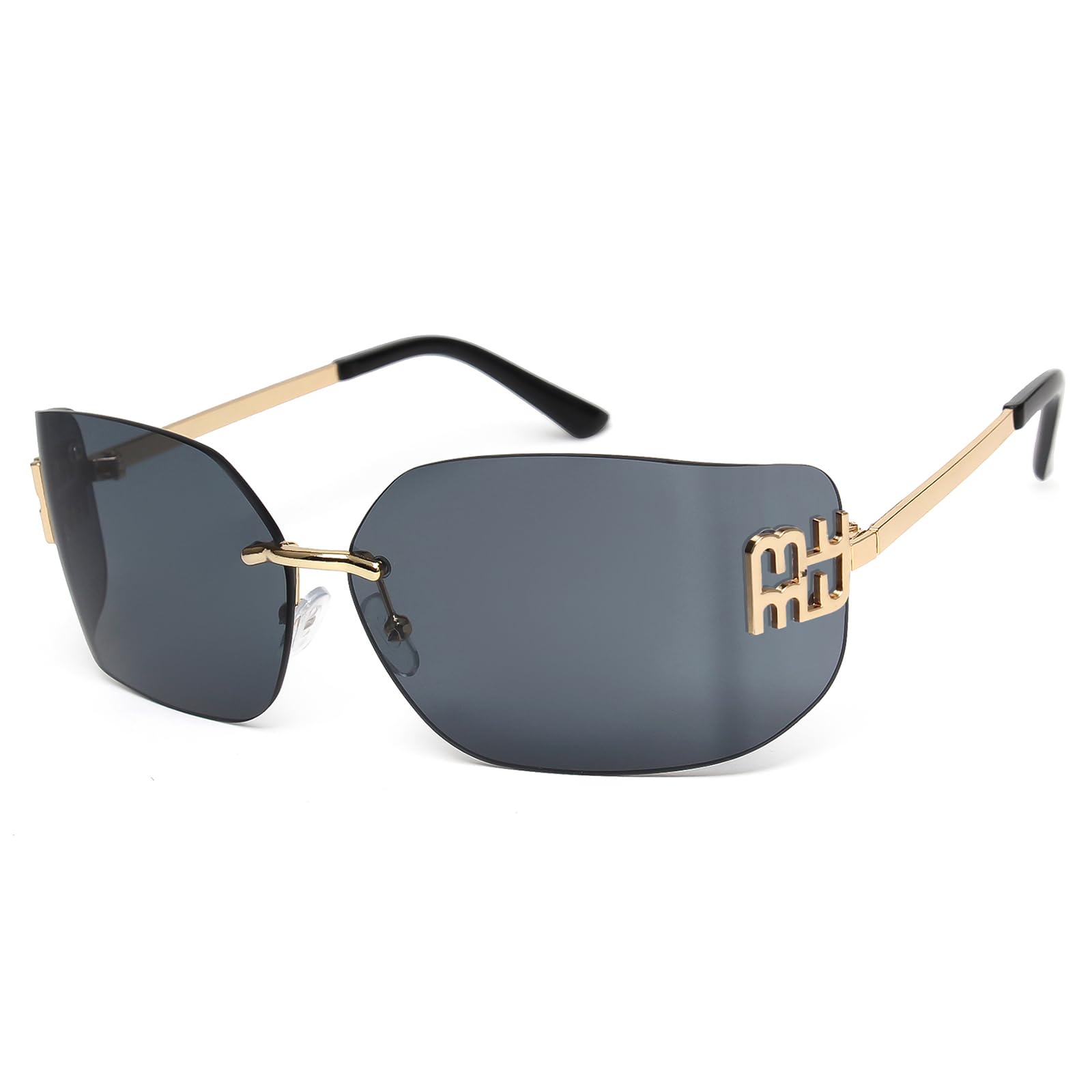 KENBO Futuristic Rimless Y2K Sunglasses for Women Men Fashion Wrap Around Frame Trendy Shield Frameless Design