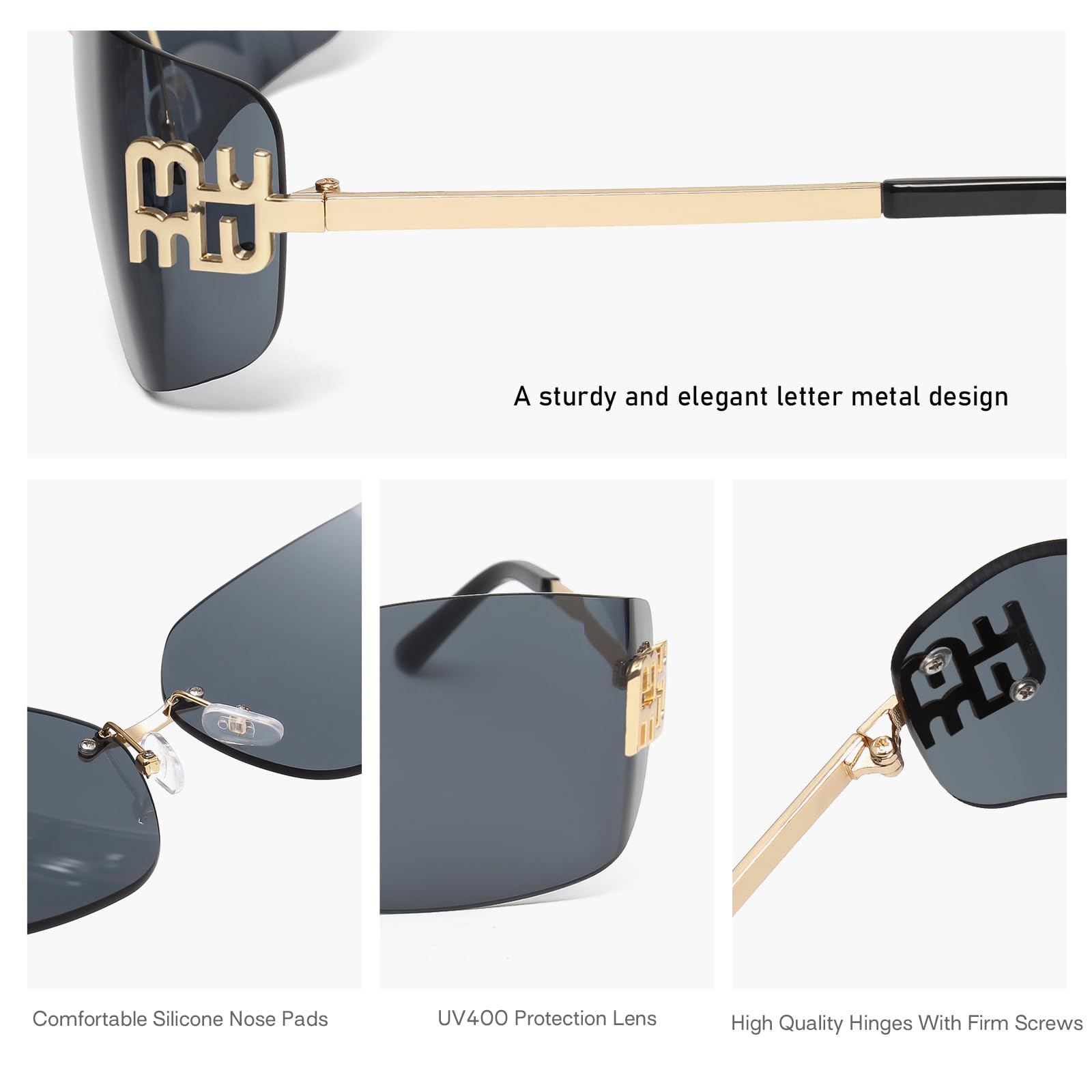 KENBO Futuristic Rimless Y2K Sunglasses for Women Men Fashion Wrap Around Frame Trendy Shield Frameless Design