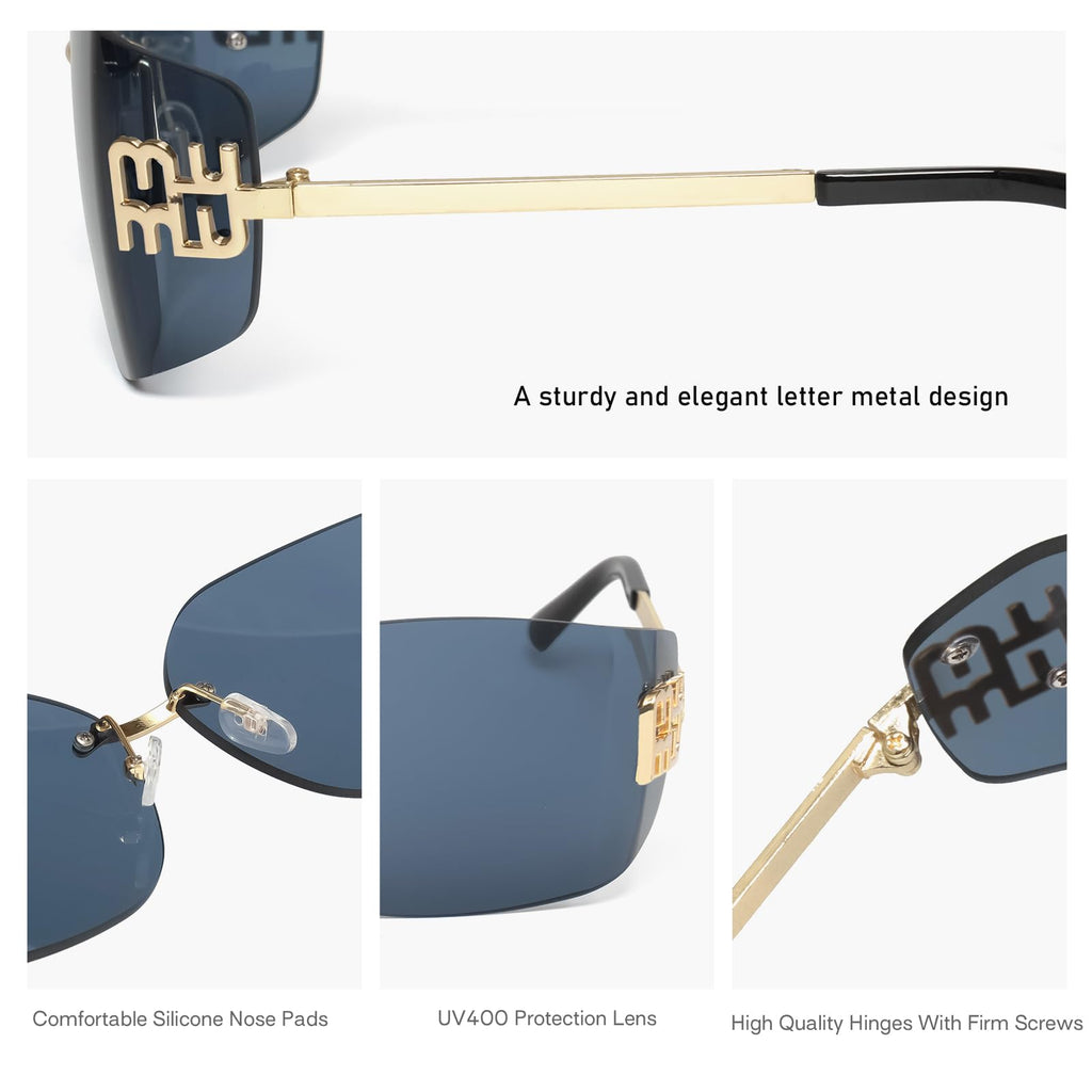 KENBO Futuristic Rimless Y2K Sunglasses for Women Men Fashion Wrap Around Frame Trendy Shield Frameless Design