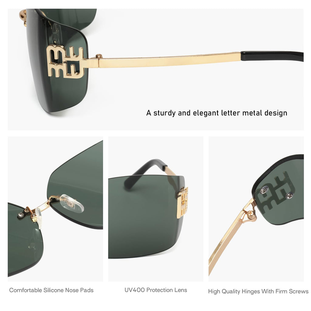 KENBO Futuristic Rimless Y2K Sunglasses for Women Men Fashion Wrap Around Frame Trendy Shield Frameless Design