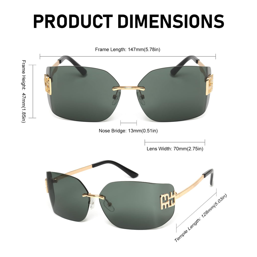 KENBO Futuristic Rimless Y2K Sunglasses for Women Men Fashion Wrap Around Frame Trendy Shield Frameless Design