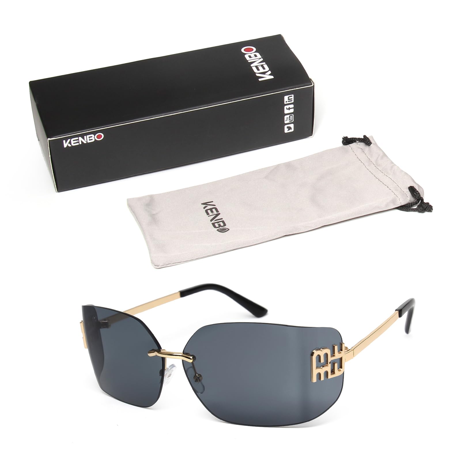 KENBO Futuristic Rimless Y2K Sunglasses for Women Men Fashion Wrap Around Frame Trendy Shield Frameless Design