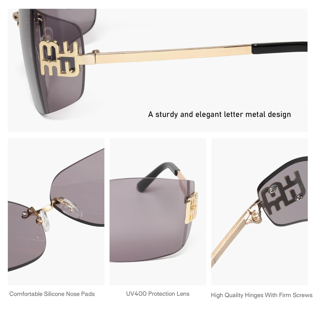KENBO Futuristic Rimless Y2K Sunglasses for Women Men Fashion Wrap Around Frame Trendy Shield Frameless Design