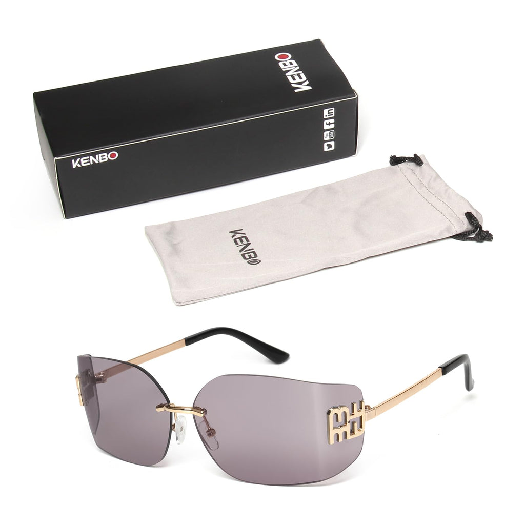 KENBO Futuristic Rimless Y2K Sunglasses for Women Men Fashion Wrap Around Frame Trendy Shield Frameless Design