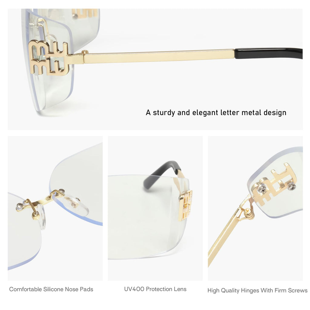 KENBO Futuristic Rimless Y2K Sunglasses for Women Men Fashion Wrap Around Frame Trendy Shield Frameless Design