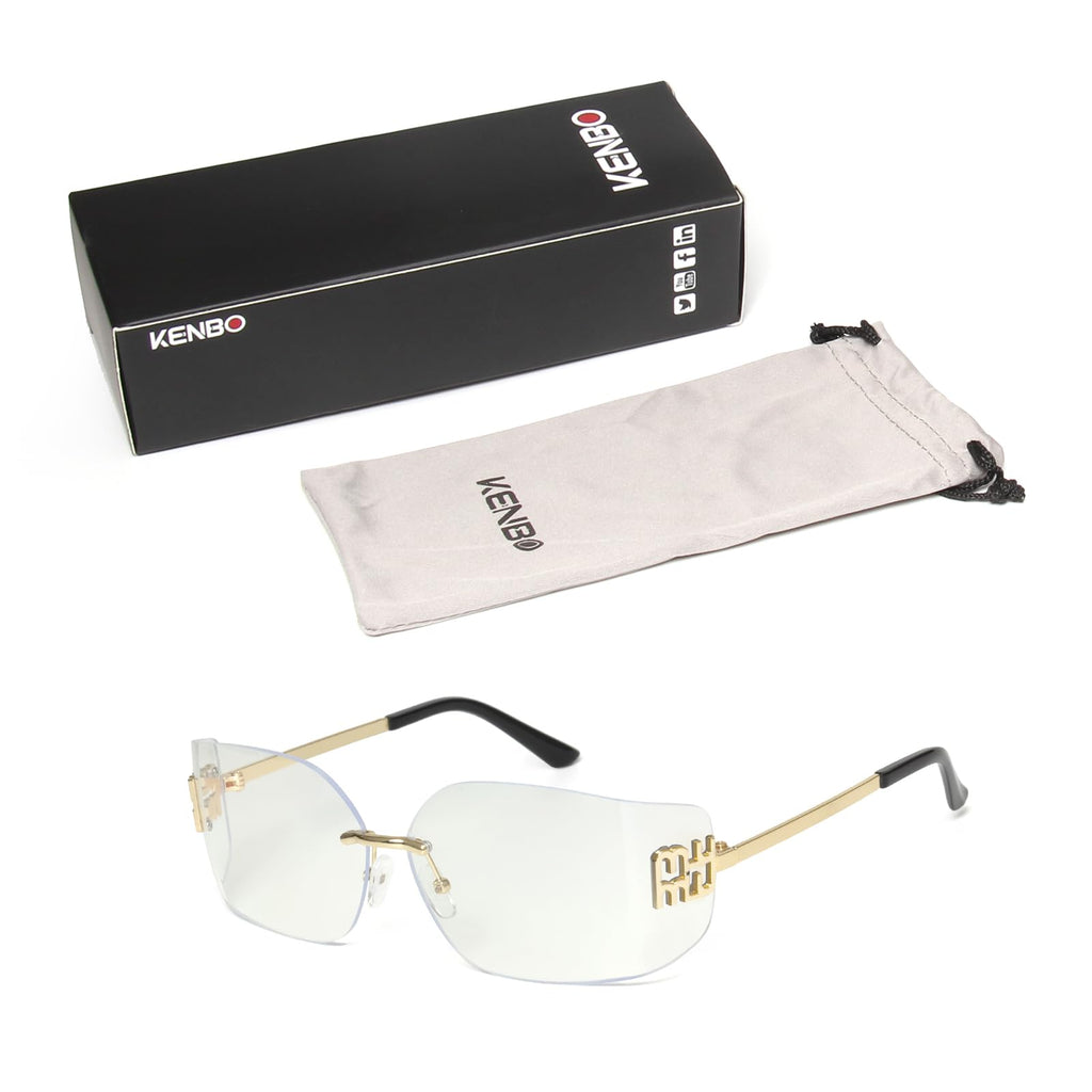 KENBO Futuristic Rimless Y2K Sunglasses for Women Men Fashion Wrap Around Frame Trendy Shield Frameless Design