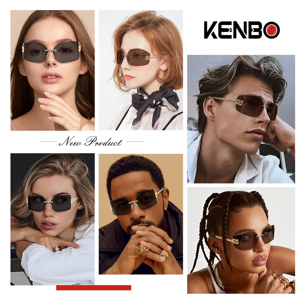 KENBO Futuristic Rimless Y2K Sunglasses for Women Men Fashion Wrap Around Frame Trendy Shield Frameless Design
